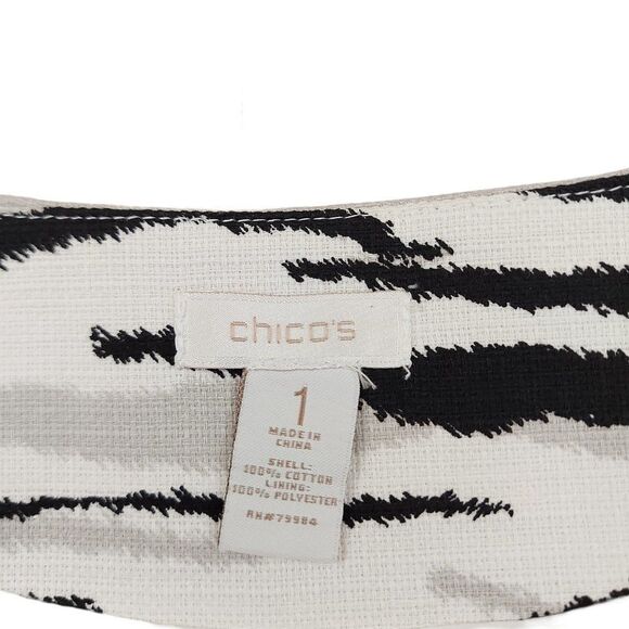 Chico's Jacket Womens Medium White Black Lined 3/4 Sleeve Round Neck Zebra Print - Picture 10 of 10